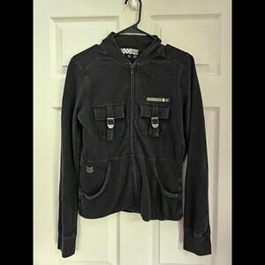 Vans Shirt Jacket Medium Mens Black Snap Front Long Sleeve Pockets Military